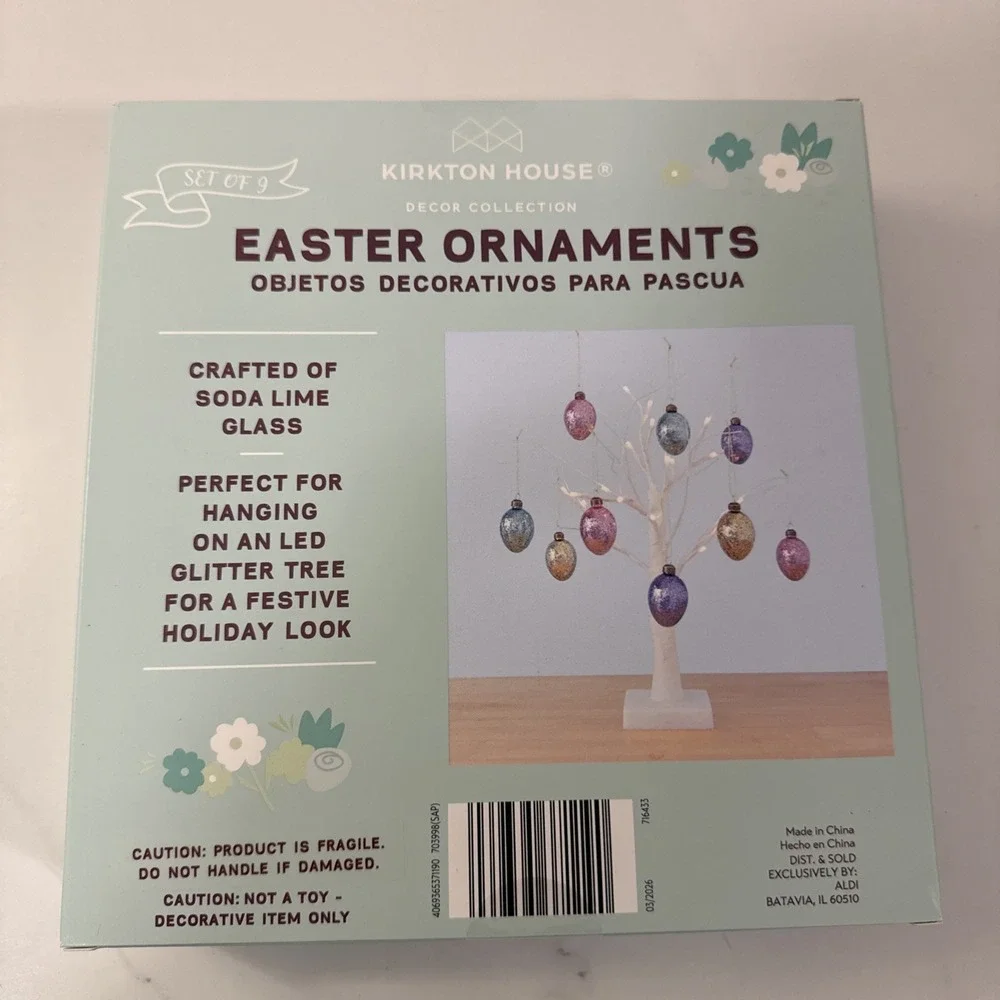 KIRKTON HOUSE Glitter Easter Spring Egg Glass Ornaments Set Of‎ 9